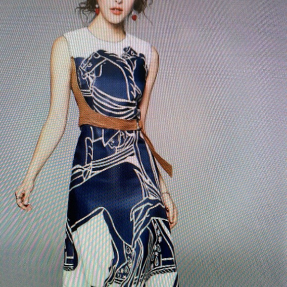 🎈🧨💗Host Pick ☄️🧨 White and Navy Horse-Belt -accent Midi dress - Picture 8 of 8